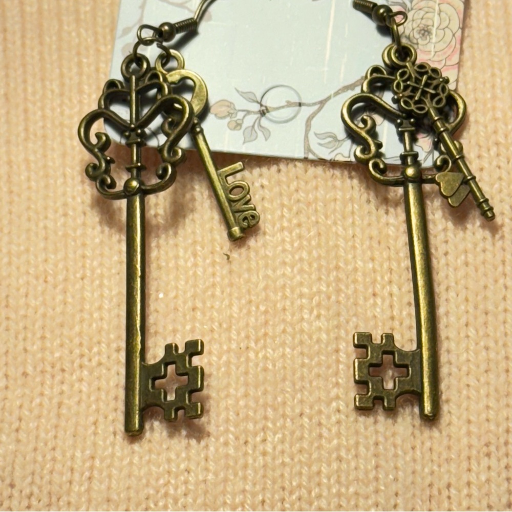Key brass earrings handmade